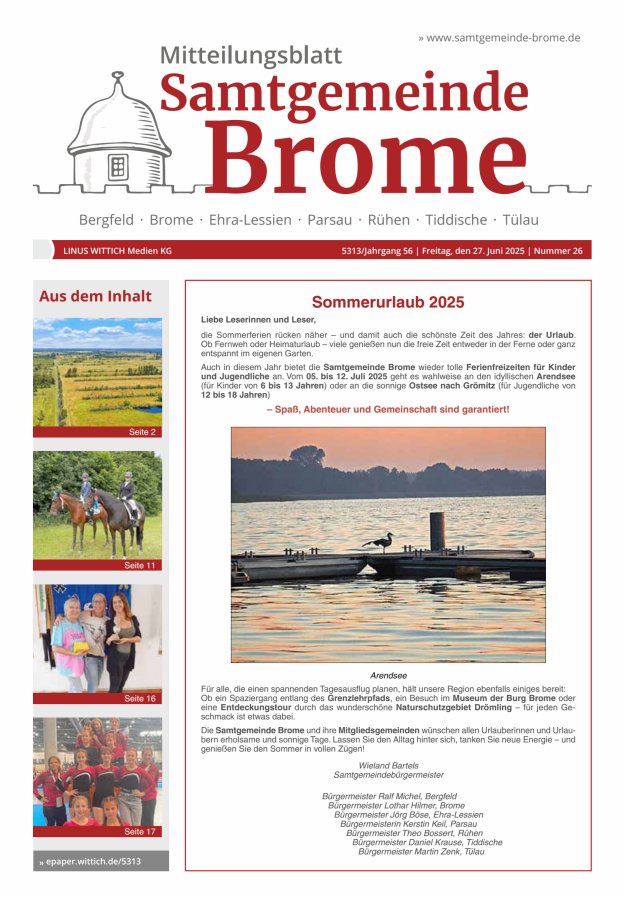 Mitteilungsblatt der Samtgemeinde Brome Titelblatt 26/2025