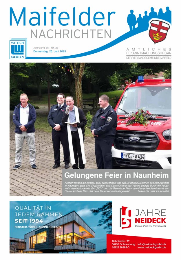 Maifelder Nachrichten - Wochenzeitung der Verbandsgemeinde Maifeld Titelblatt 26/2025