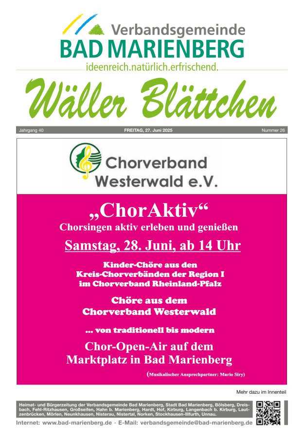 Wäller Blättchen - Verbandsgemeinde Bad Marienberg Titelblatt 26/2025
