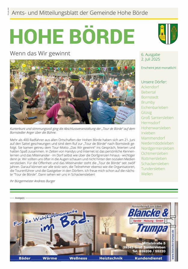 Amts- und Mitteilungsblatt der Gemeinde Hohe Börde Titelblatt 06/2025
