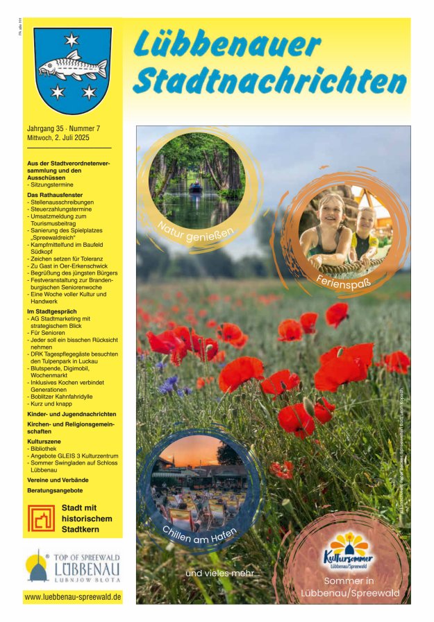 Lübbenauer Stadtnachrichten – Amtsblatt für die Stadt Lübbenau/Spreewald Titelblatt 07/2025