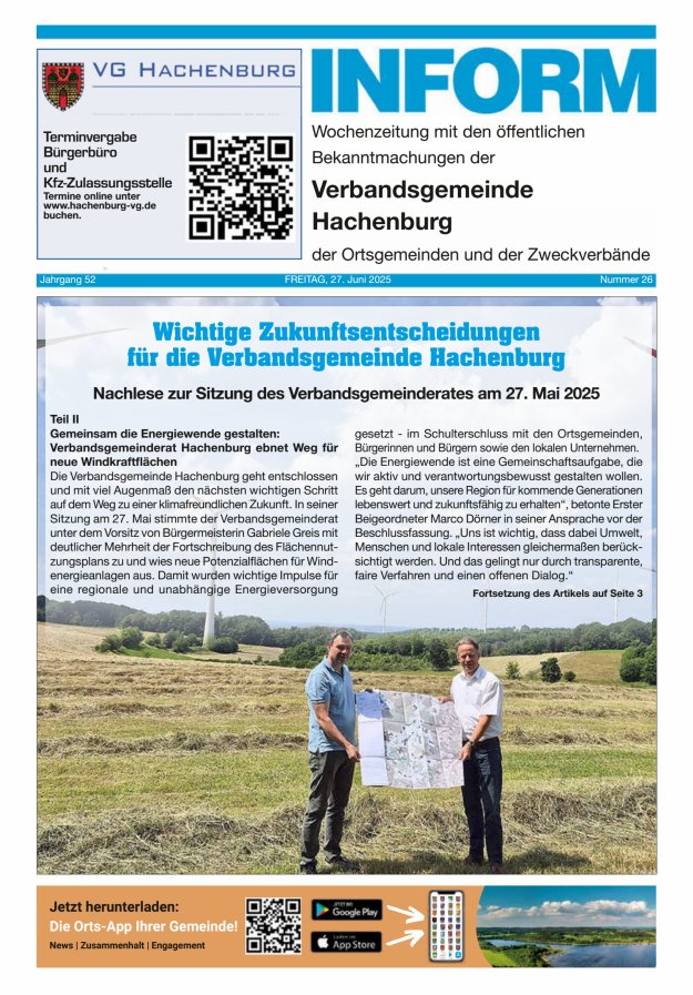 INFORM - Wochenzeitung der Verbandsgemeinde Hachenburg Titelblatt 26/2025