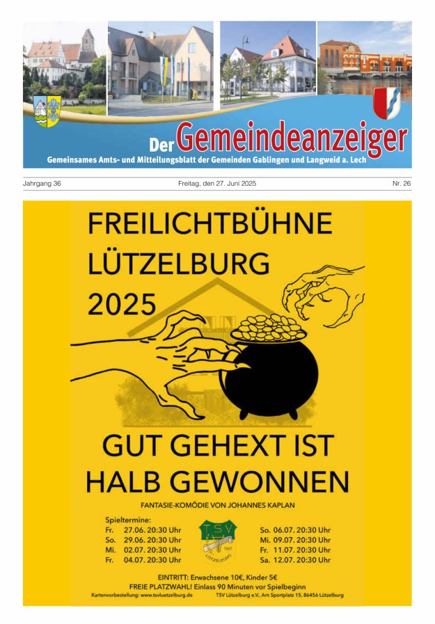 Der Gemeindeanzeiger - Gablingen Langweid Titelblatt 26/2025