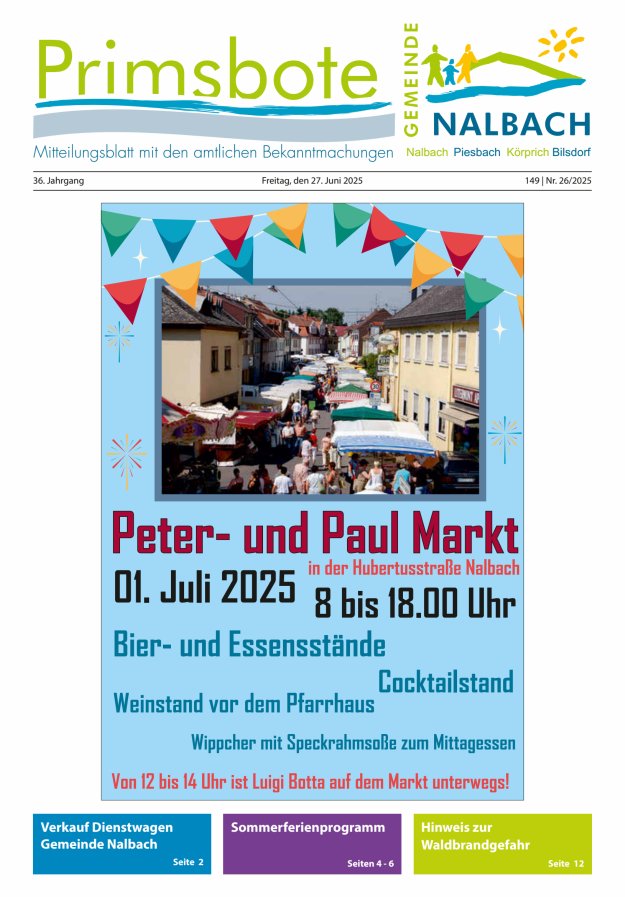 Primsbote Gemeinde Nalbach Titelblatt 26/2025