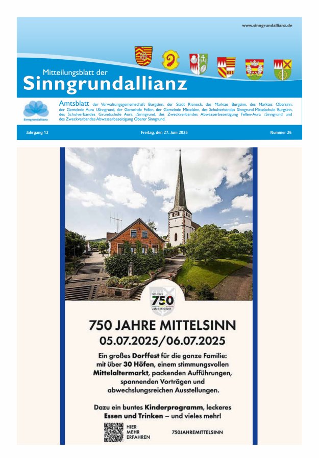 Mitteilungsblatt der Sinngrundallianz Titelblatt 26/2025