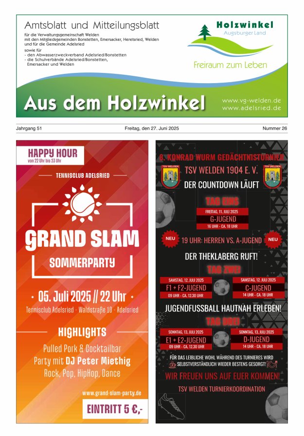 Aus dem Holzwinkel Amtsblatt u Mitteilungsblatt f VG Welden u GemAdelsried Titelblatt 26/2025