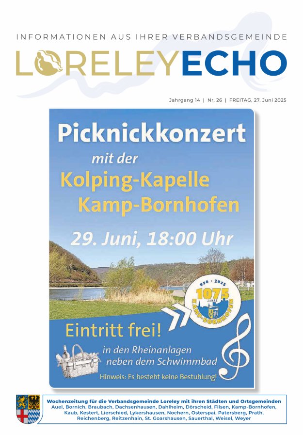 Loreley-Echo - Mitteilungsblatt der Verbandsgemeinde Loreley Titelblatt 26/2025