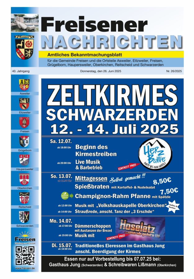 Freisener Nachrichten Titelblatt 26/2025
