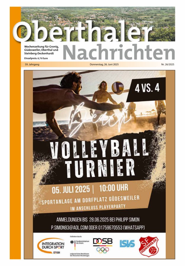 Oberthaler Nachrichten Titelblatt 26/2025