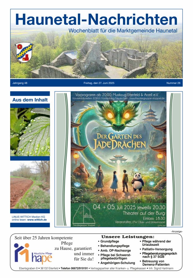 Haunetal-Nachrichten Titelblatt 26/2025