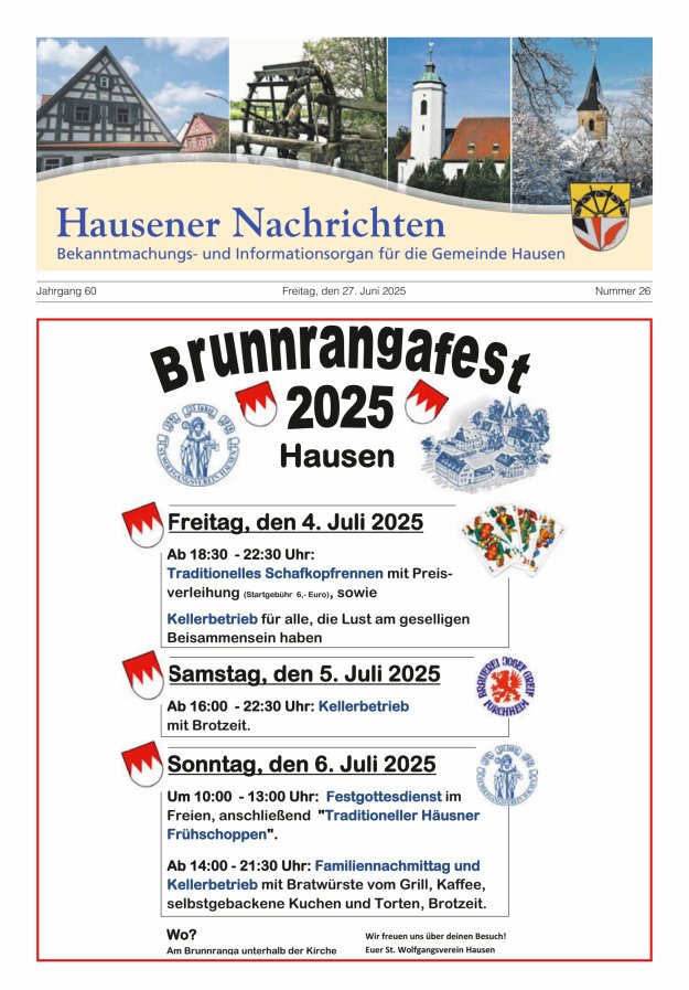 Hausener Nachrichten Titelblatt 26/2025