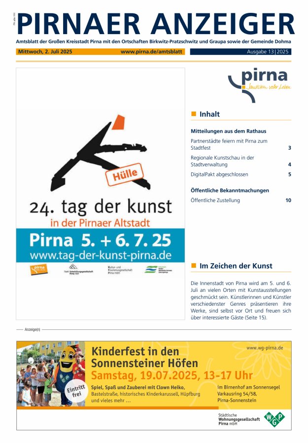 Pirnaer Anzeiger Titelblatt 13/2025