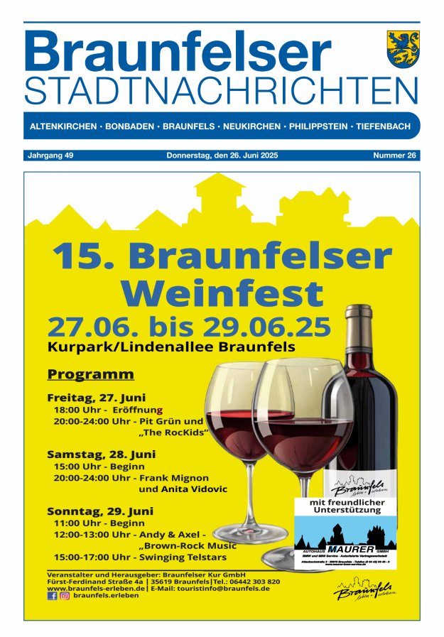 Braunfelser Stadtnachrichten Titelblatt 26/2025