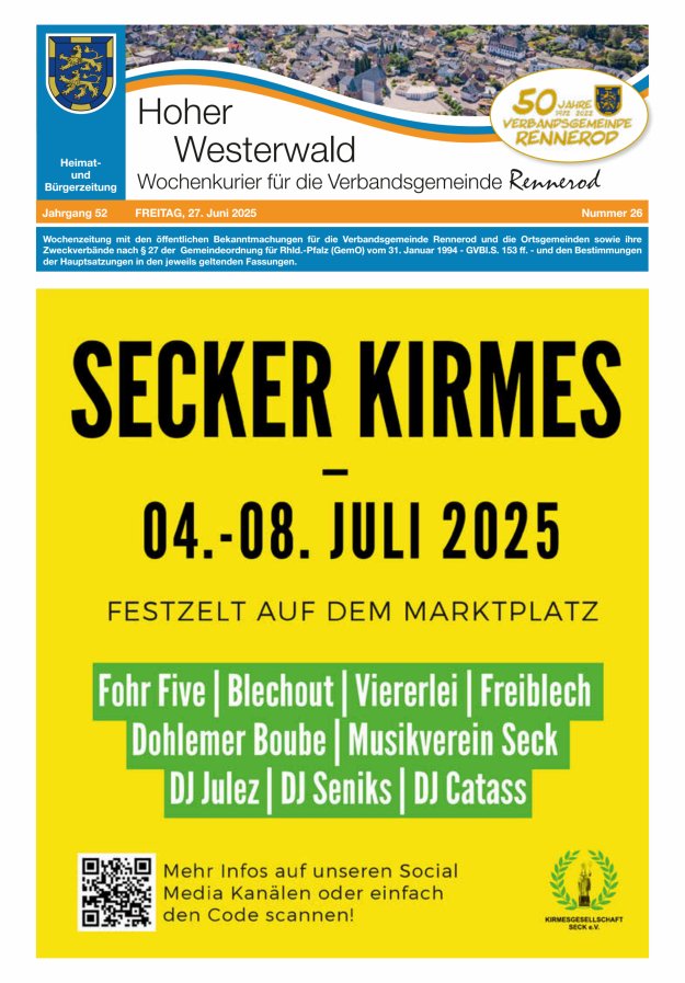 Hoher Westerwald - Wochenkurier für die Verbandsgemeinde Rennerod Titelblatt 26/2025