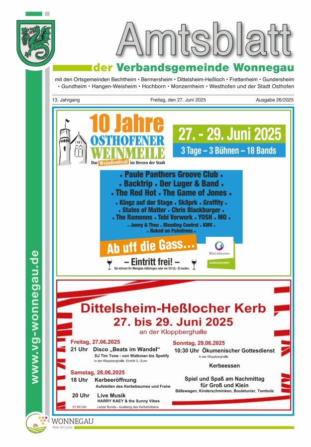 Amtsblatt VG Wonnegau Titelblatt 26/2025