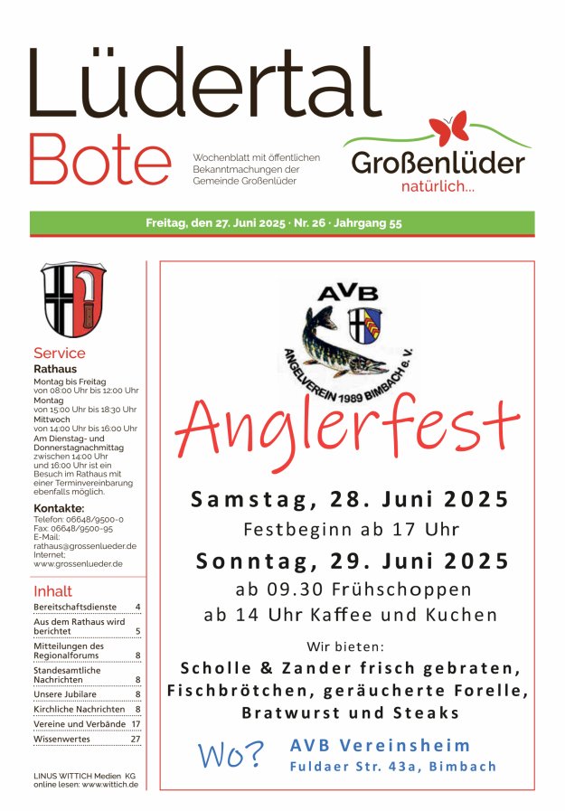 Wochenblatt mit öffentlichen Bekanntmachungen der Gemeinde Großenlüder Titelblatt 26/2025