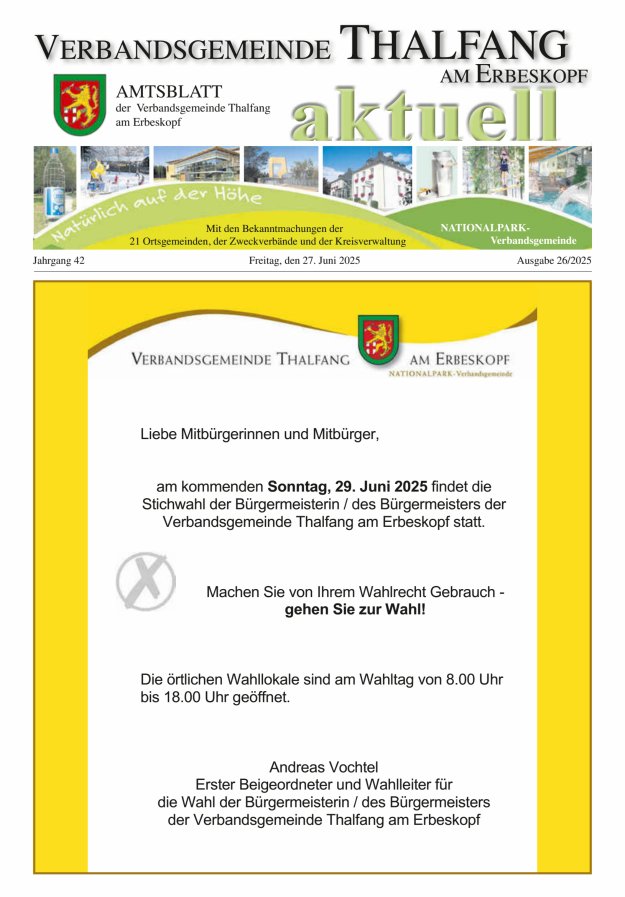 Thalfang aktuell - Amtsblatt VG Thalfang Titelblatt 26/2025