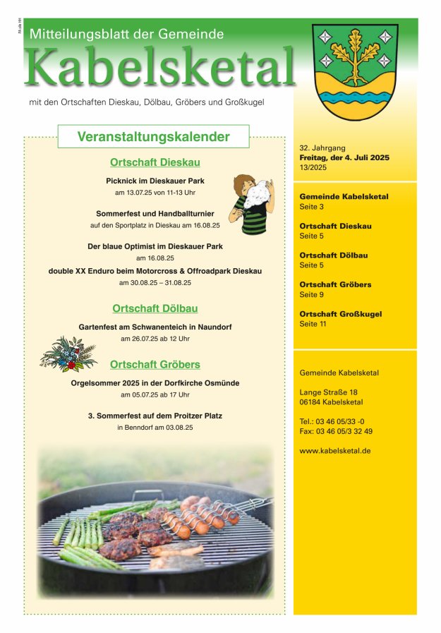 Amtsblatt der Gemeinde Kabelsketal mit den Ortsteilen Titelblatt 13/2025