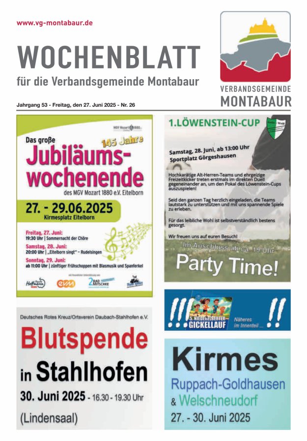 Wochenblatt der Verbandsgemeinde Montabaur Titelblatt 26/2025