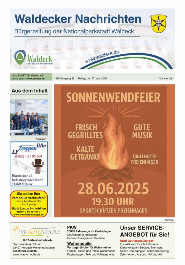 Waldecker Nachrichten Titelblatt 26/2025