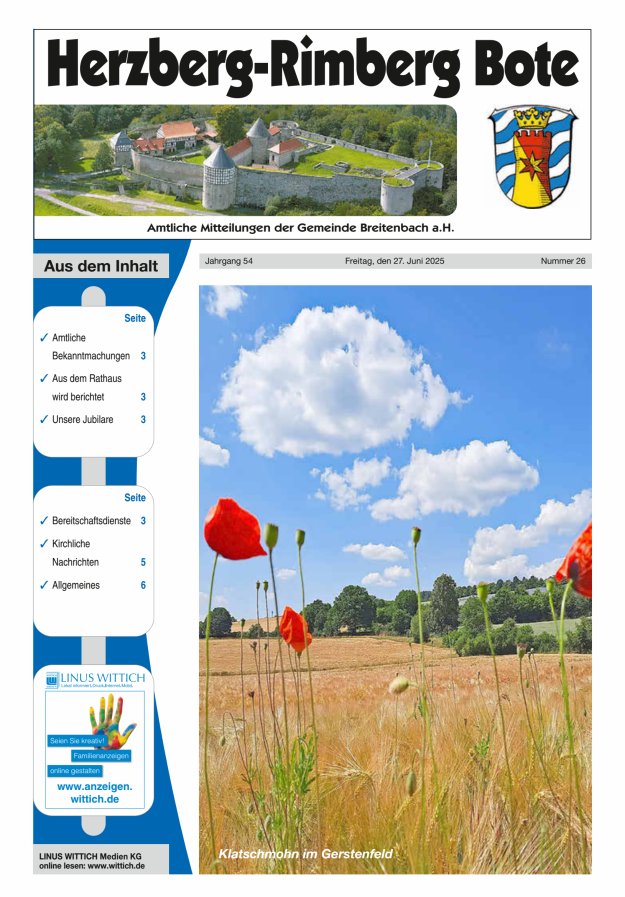 Herzberg-Rimberg Bote Titelblatt 26/2025