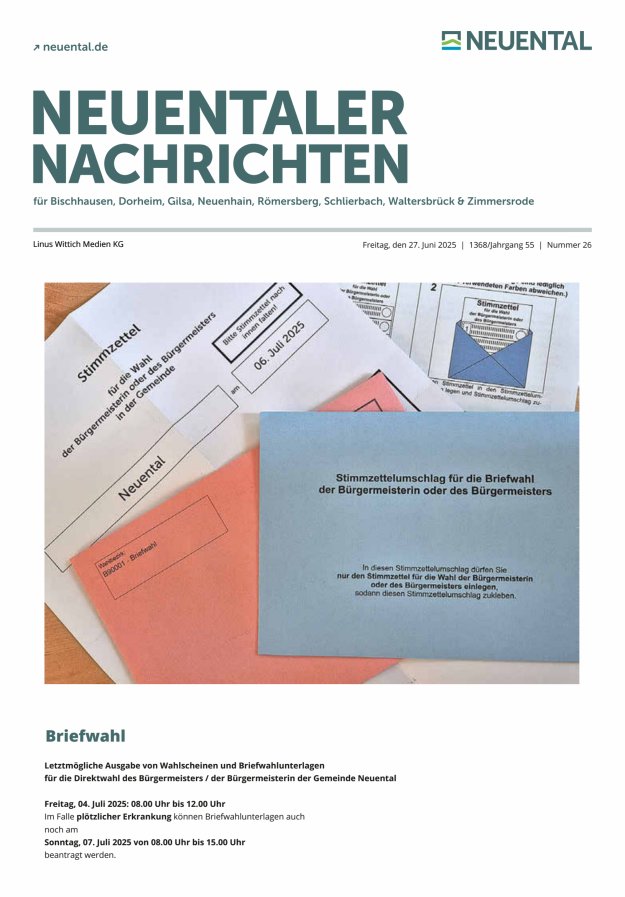 Neuentaler Nachrichten Titelblatt 26/2025