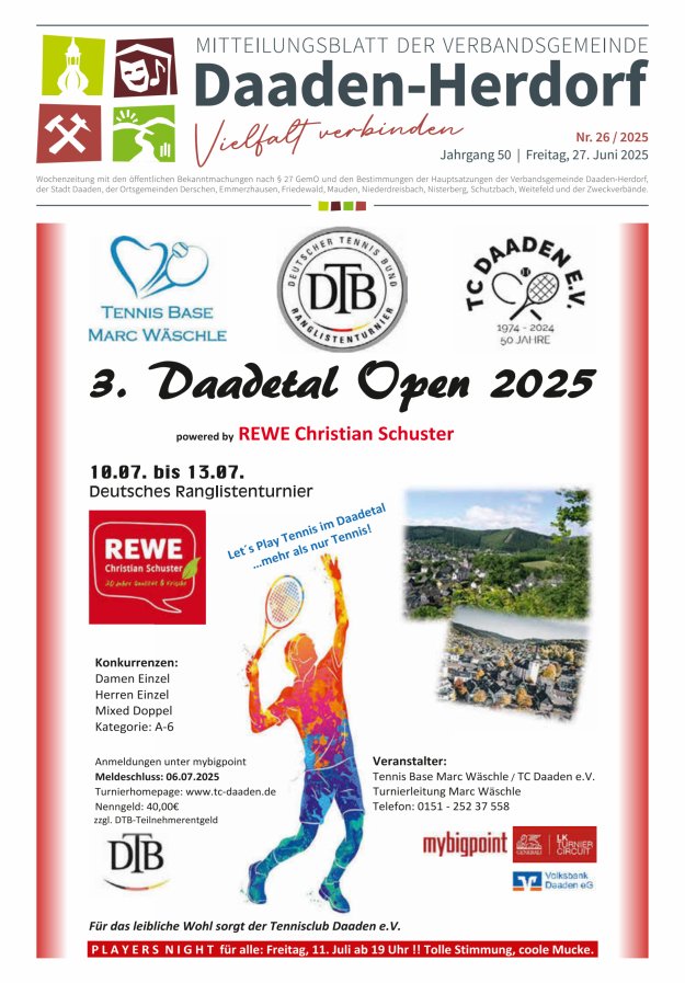 Mitteilungsblatt der Verbandsgemeinde Daaden-Herdorf Titelblatt 26/2025