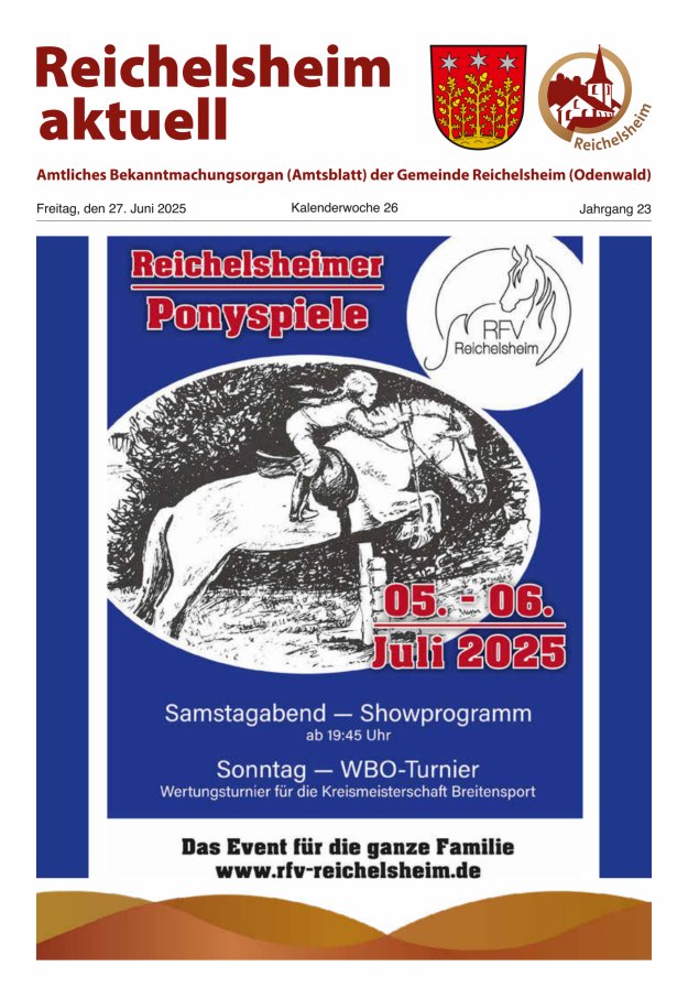 Reichelsheim aktuell - Amtsblatt der Gemeinde Reichelsheim(Odenwald) Titelblatt 26/2025