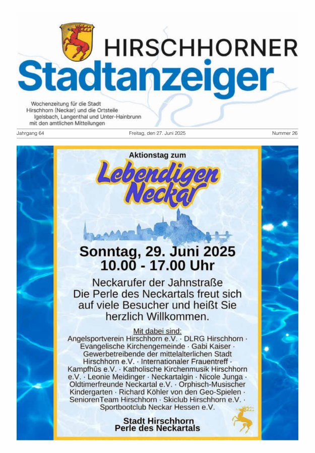 Hirschhorner Stadtanzeiger Titelblatt 26/2025