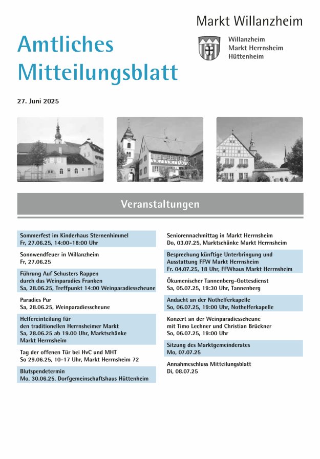 Amtliches Mitteilungsblatt des Marktes Willanzheim Titelblatt 13/2025