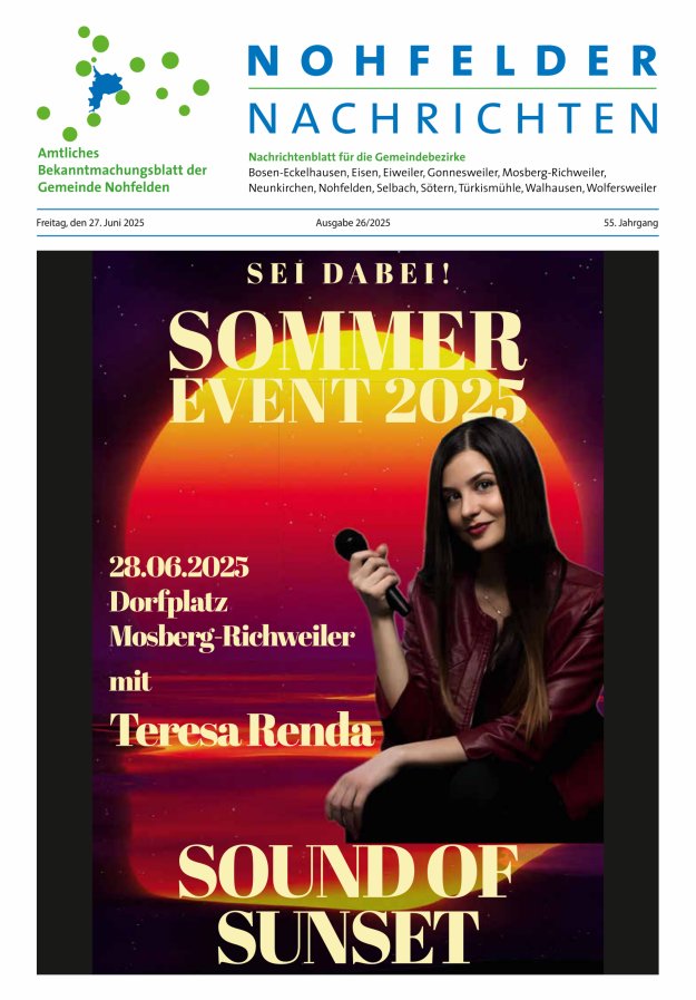 Nohfelder Nachrichten Titelblatt 26/2025