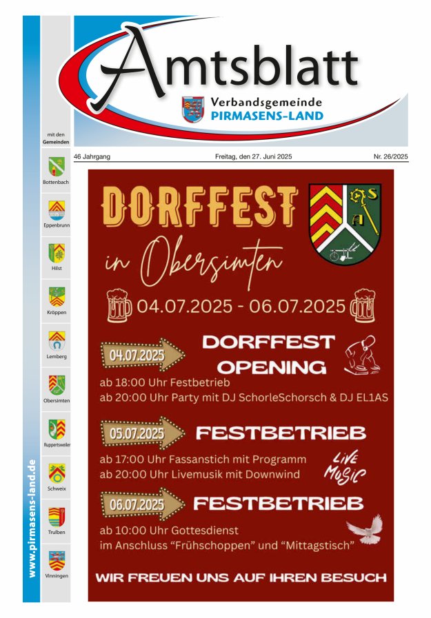 Amtsblatt VG Pirmasens-Land Titelblatt 26/2025