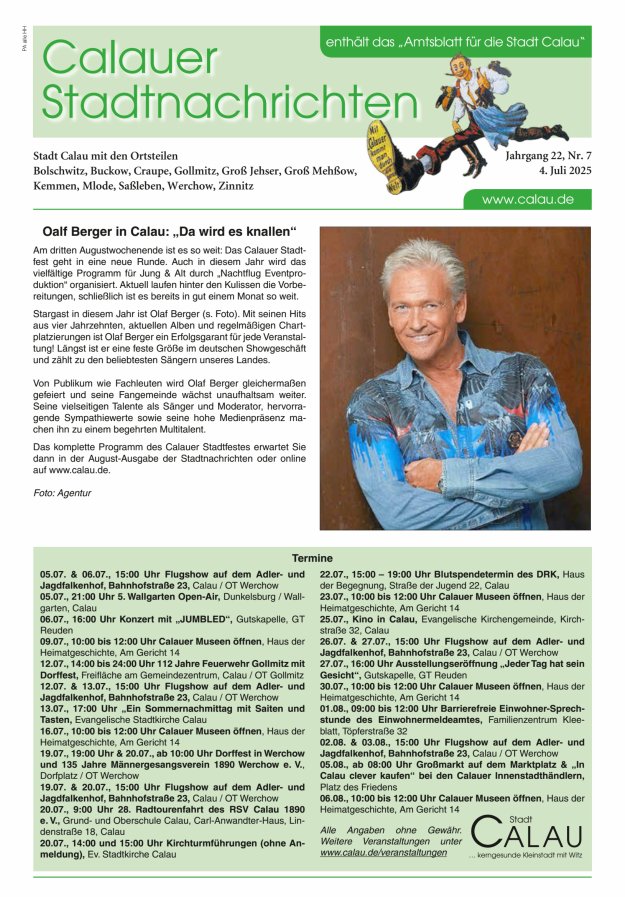 Calauer Stadtnachrichten  Titelblatt 07/2025