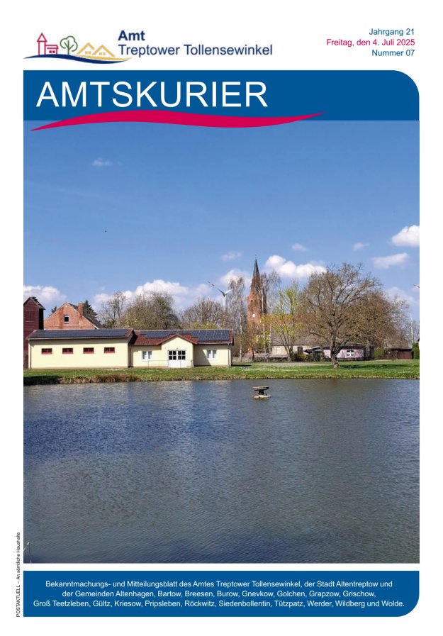 Amtskurier des Amtes Treptower Tollensewinkel Titelblatt 07/2025