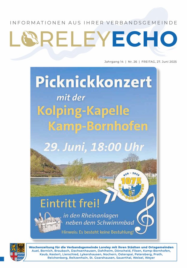 Loreley-Echo - Mitteilungsblatt der Verbandsgemeinde Loreley (Braubach) Titelblatt 26/2025