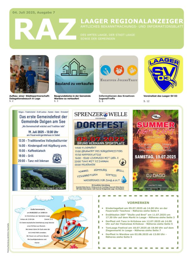 Laager Regionalanzeiger Titelblatt 07/2025