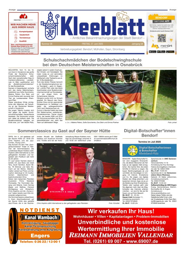 Kleeblatt - Amtliches Bekanntmachungsorgan der Stadt Bendorf Titelblatt 26/2025