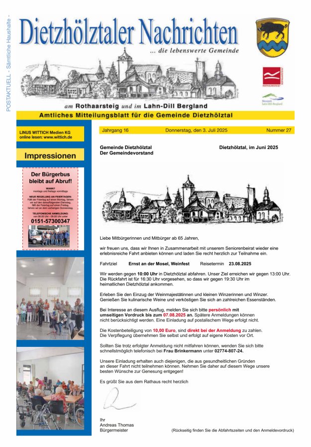 Dietzhölztaler Nachrichten Titelblatt 27/2025