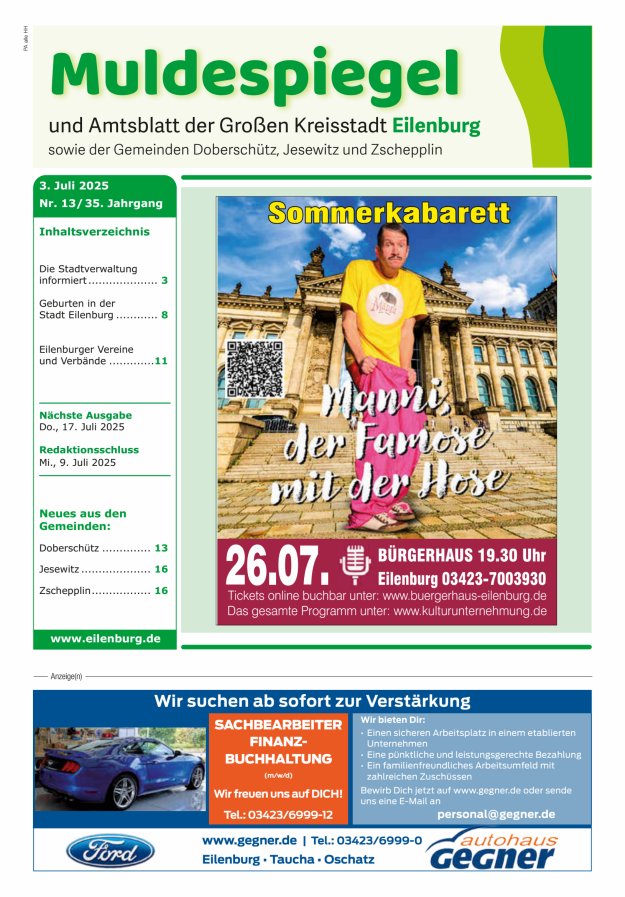 Muldespiegel und Amtsblatt der Großen Kreisstadt Eilenburg und der Gemeinden Titelblatt 13/2025