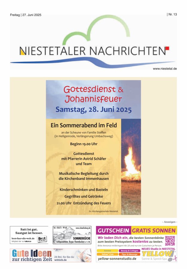 Niestetaler Nachrichten Titelblatt 13/2025