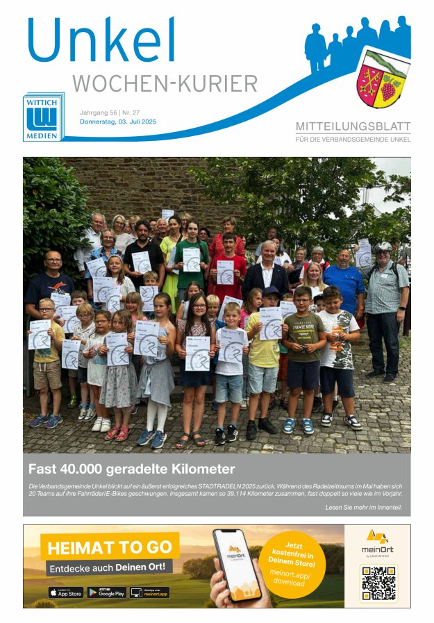 Wochen-Kurier Verbandsgemeinde Unkel Titelblatt 27/2025