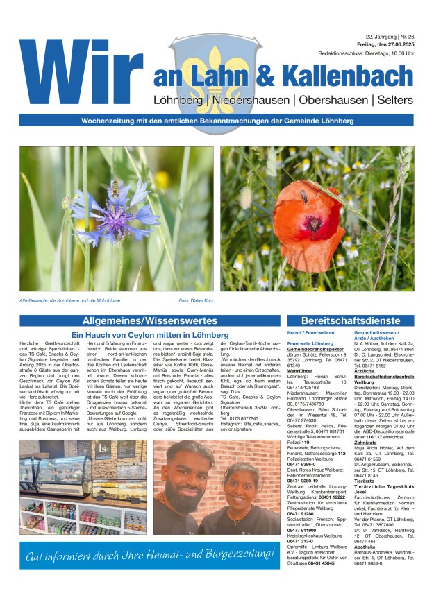 Amtliches Mitteilungsblatt der Gemeinde Löhnberg Titelblatt 26/2025