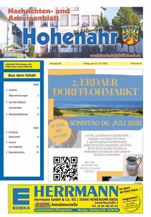 Nachrichten- und Anzeigenblatt für die Gemeinde Hohenahr Titelblatt 26/2025