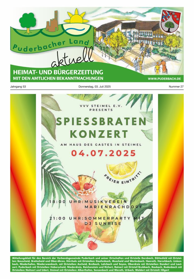 Puderbacher Land aktuell Titelblatt 27/2025