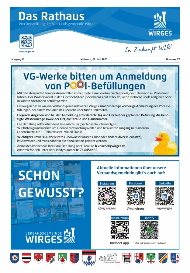 Das Rathaus - Informationen für die Bürger in der VG Wirges Titelblatt 27/2025