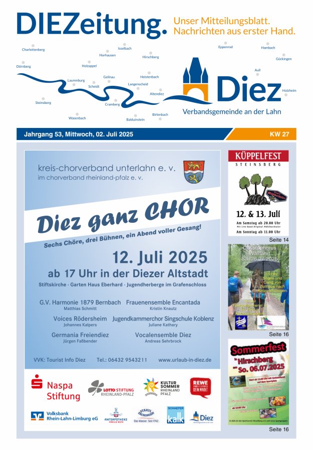 Mitteilungsblatt der Verbandsgemeinde Diez und der Ortsgemeinden Titelblatt 27/2025