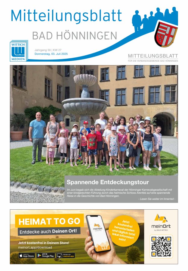 Mitteilungsblatt für den Bereich der Verbandsgemeinde Bad Hönningen Titelblatt 27/2025
