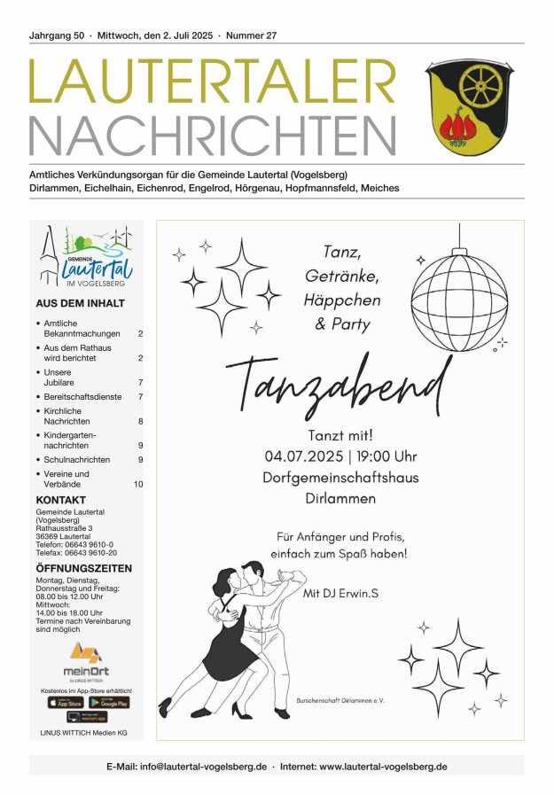Lautertaler Nachrichten Titelblatt 27/2025