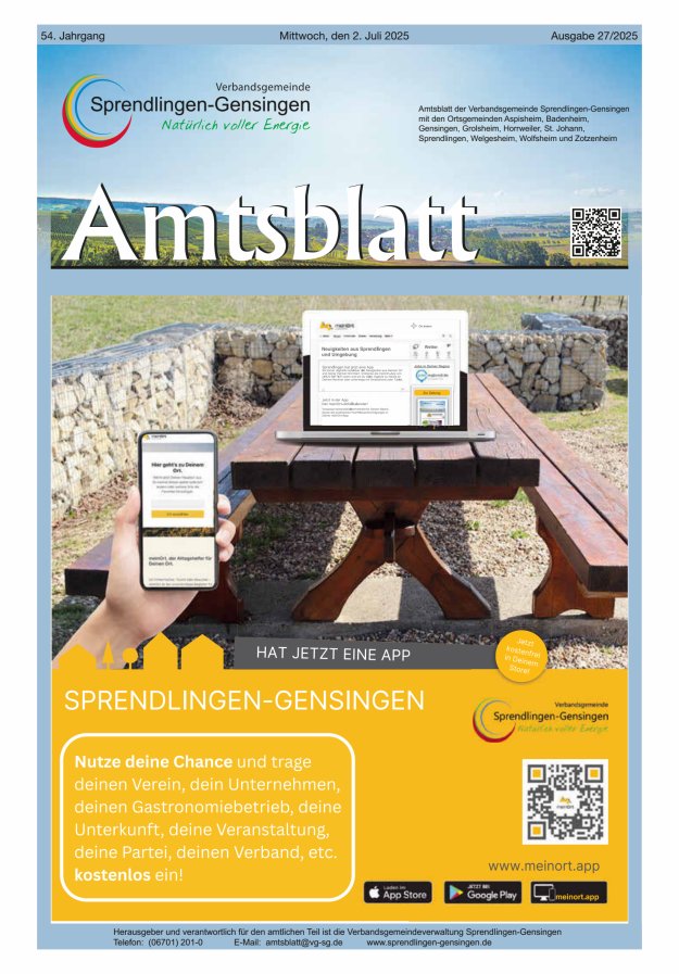 Amtsblatt VG Sprendlingen-Gensingen Titelblatt 27/2025