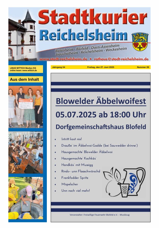 Stadtkurier Reichelsheim Titelblatt 26/2025